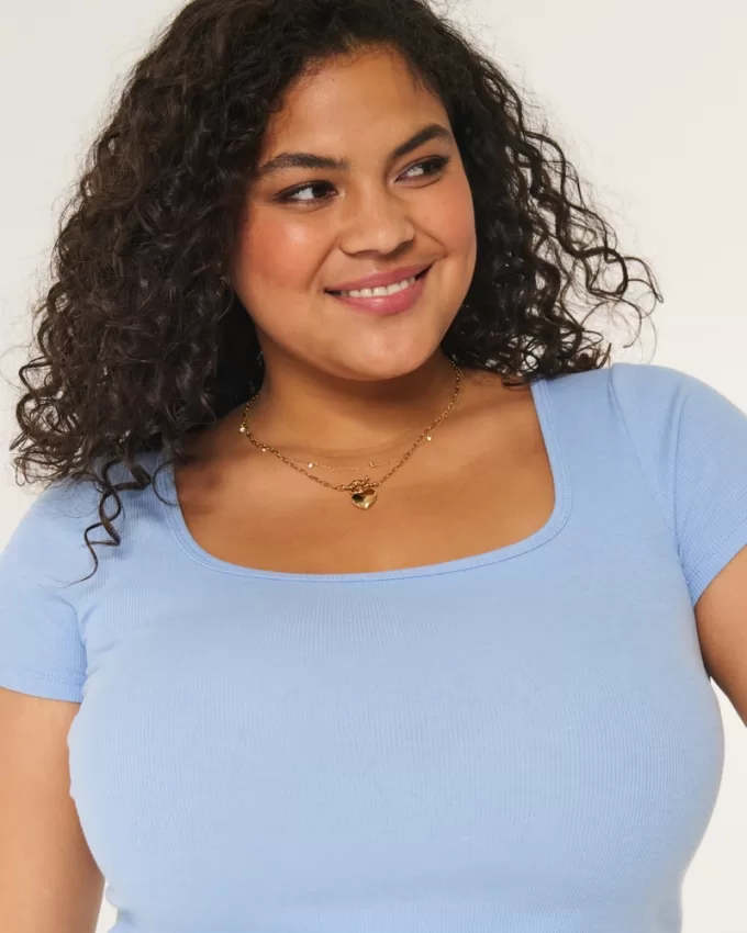 Ribbed Square-Neck Baby Tee,Ribbed Square-Neck Baby Tee