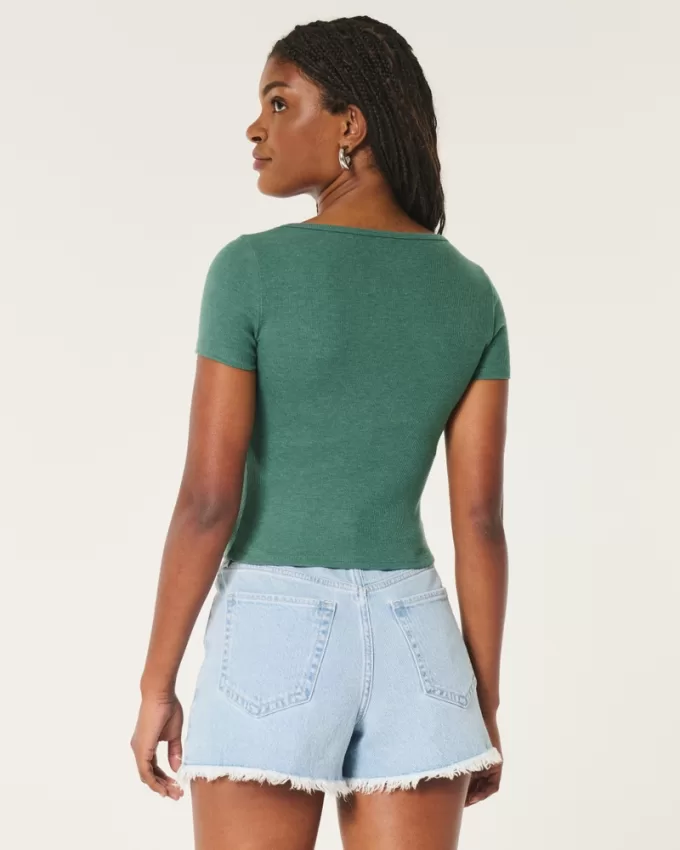 Ribbed Square-Neck Baby Tee,Ribbed Square-Neck Baby Tee