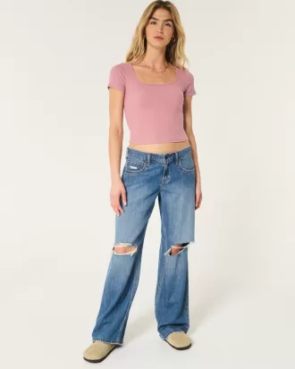 Ribbed Square-Neck Baby Tee,Ribbed Square-Neck Baby Tee