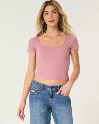 Ribbed Square-Neck Baby Tee,Ribbed Square-Neck Baby Tee