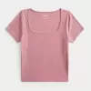 Ribbed Square-Neck Baby Tee,Ribbed Square-Neck Baby Tee