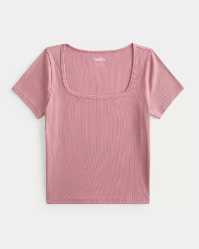 Ribbed Square-Neck Baby Tee,Ribbed Square-Neck Baby Tee