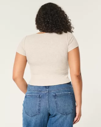 Ribbed Square-Neck Baby Tee,Ribbed Square-Neck Baby Tee