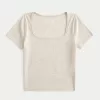 Ribbed Square-Neck Baby Tee,Ribbed Square-Neck Baby Tee