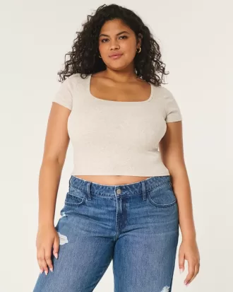 Ribbed Square-Neck Baby Tee,Ribbed Square-Neck Baby Tee