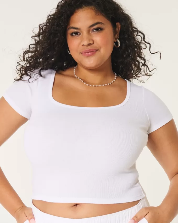 Ribbed Square-Neck Baby Tee,Ribbed Square-Neck Baby Tee