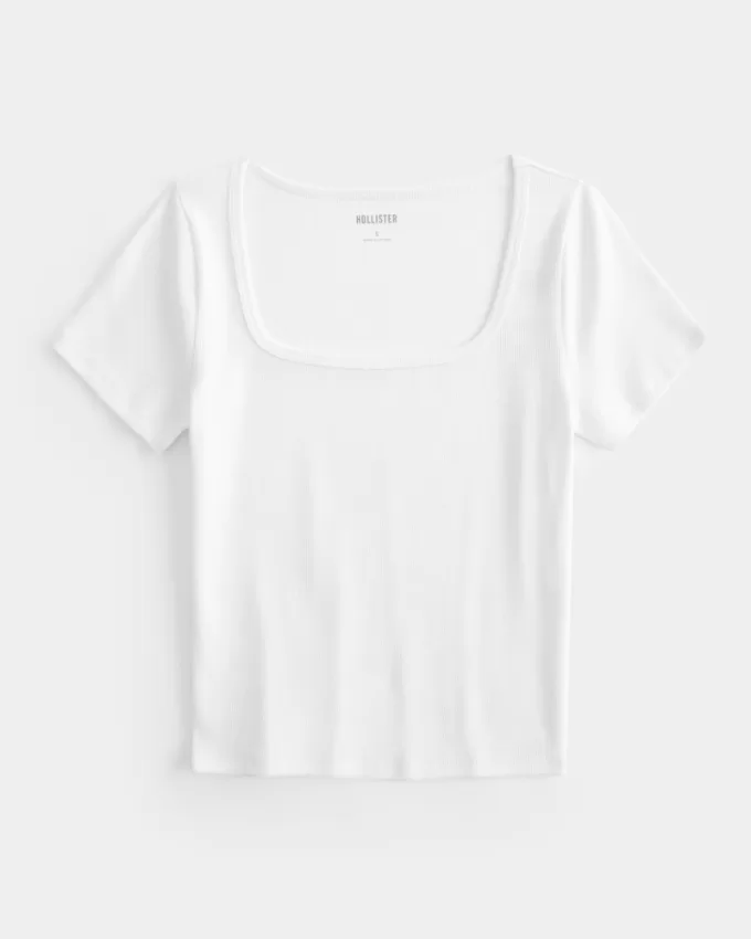 Ribbed Square-Neck Baby Tee,Ribbed Square-Neck Baby Tee