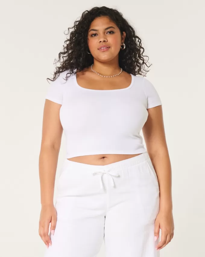 Ribbed Square-Neck Baby Tee,Ribbed Square-Neck Baby Tee