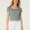 Ribbed Square-Neck Baby Tee,Ribbed Square-Neck Baby Tee