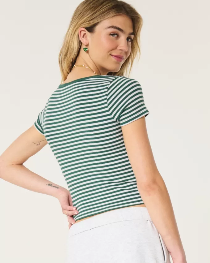 Ribbed Square-Neck Baby Tee,Ribbed Square-Neck Baby Tee