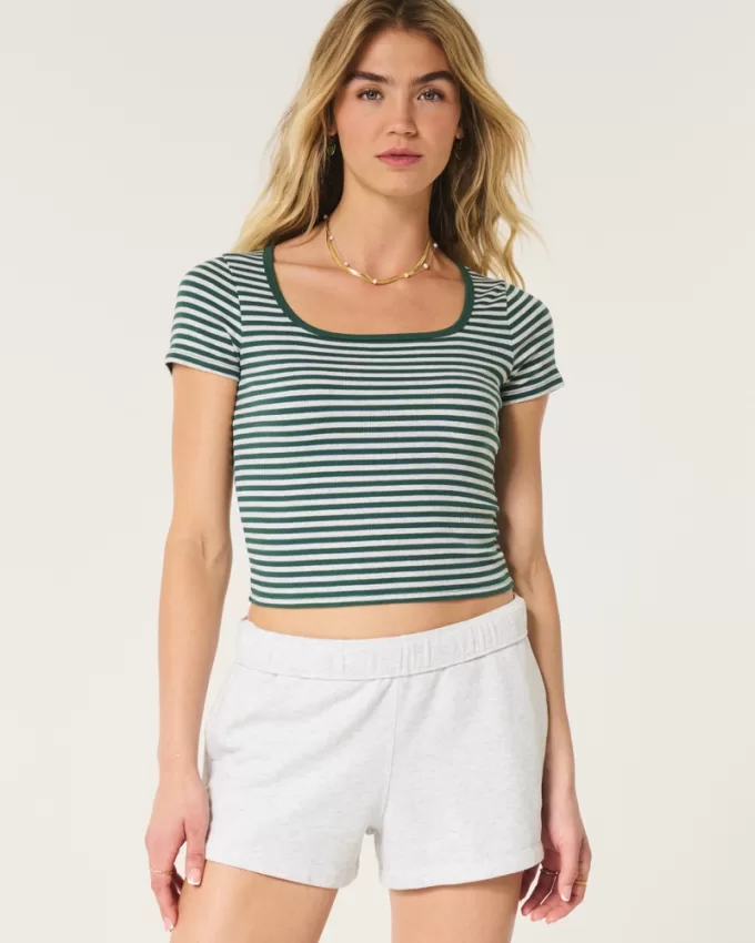 Ribbed Square-Neck Baby Tee,Ribbed Square-Neck Baby Tee