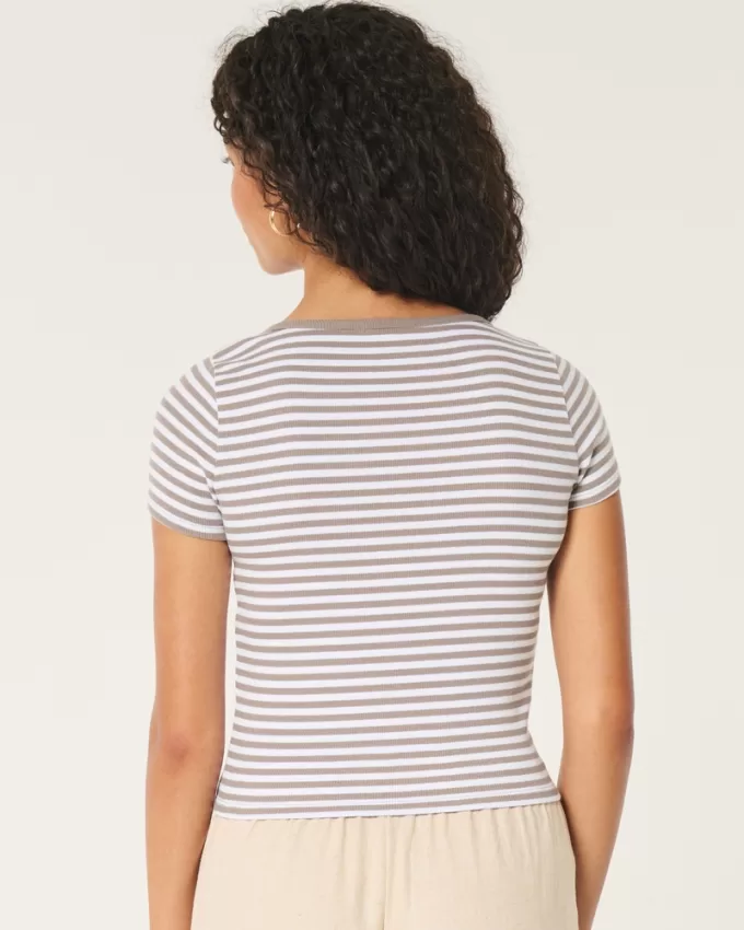 Ribbed Square-Neck Baby Tee,Ribbed Square-Neck Baby Tee