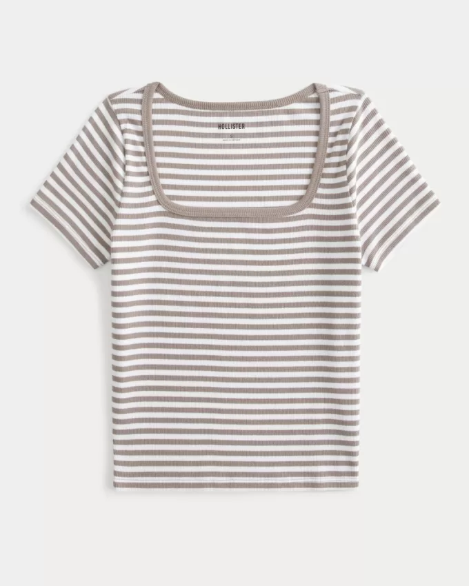 Ribbed Square-Neck Baby Tee,Ribbed Square-Neck Baby Tee