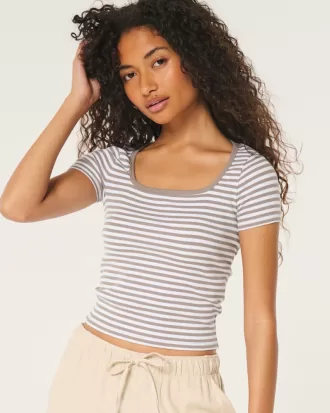 Ribbed Square-Neck Baby Tee,Ribbed Square-Neck Baby Tee