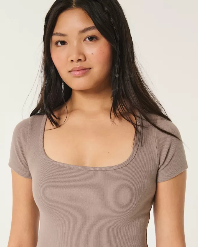 Ribbed Square-Neck Baby Tee,Ribbed Square-Neck Baby Tee