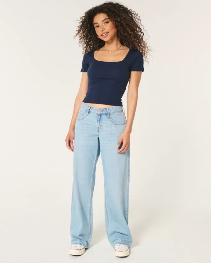 Ribbed Square-Neck Baby Tee,Ribbed Square-Neck Baby Tee