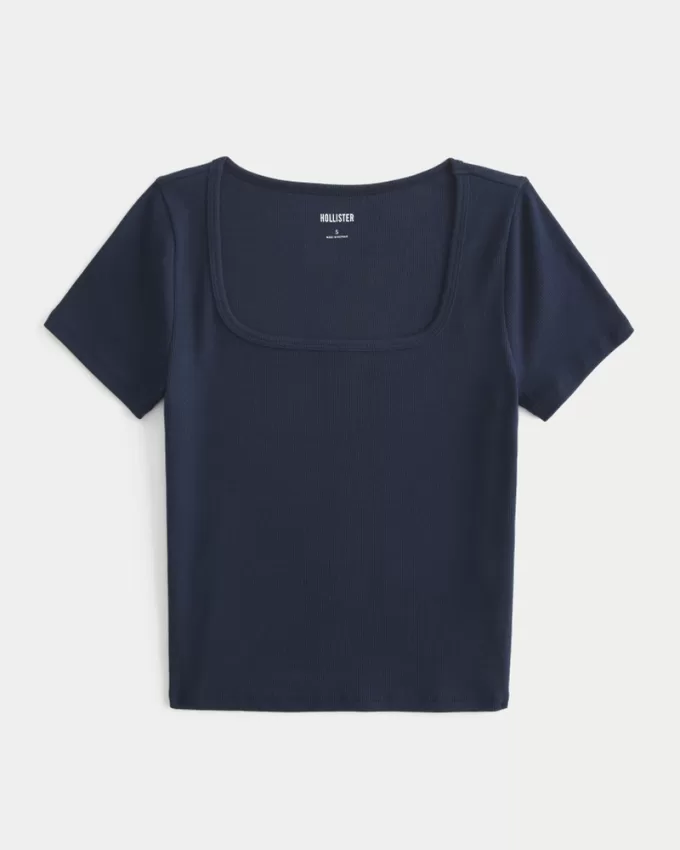 Ribbed Square-Neck Baby Tee,Ribbed Square-Neck Baby Tee