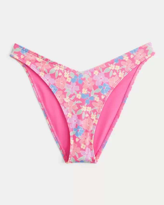 Ribbed V-Front High-Leg Cheeky Bikini Bottom,Ribbed V-Front High-Leg Cheeky Bikini Bottom