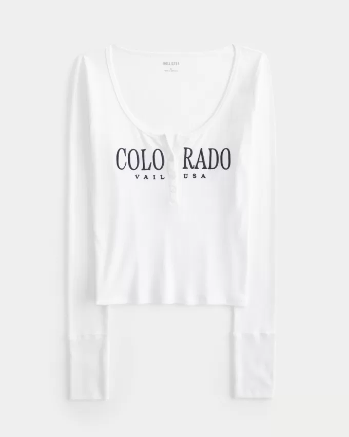 Ribbed Vail Colorado Graphic Henley,Ribbed Vail Colorado Graphic Henley