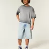 Ripped Light Wash Super Baggy Denim Shorts,Ripped Light Wash Super Baggy Denim Shorts