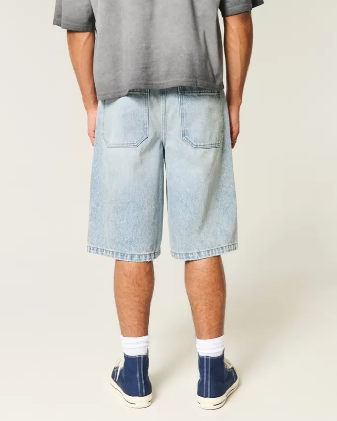 Ripped Light Wash Super Baggy Denim Shorts,Ripped Light Wash Super Baggy Denim Shorts
