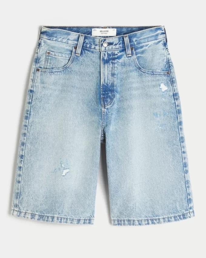 Ripped Light Wash Super Baggy Denim Shorts,Ripped Light Wash Super Baggy Denim Shorts