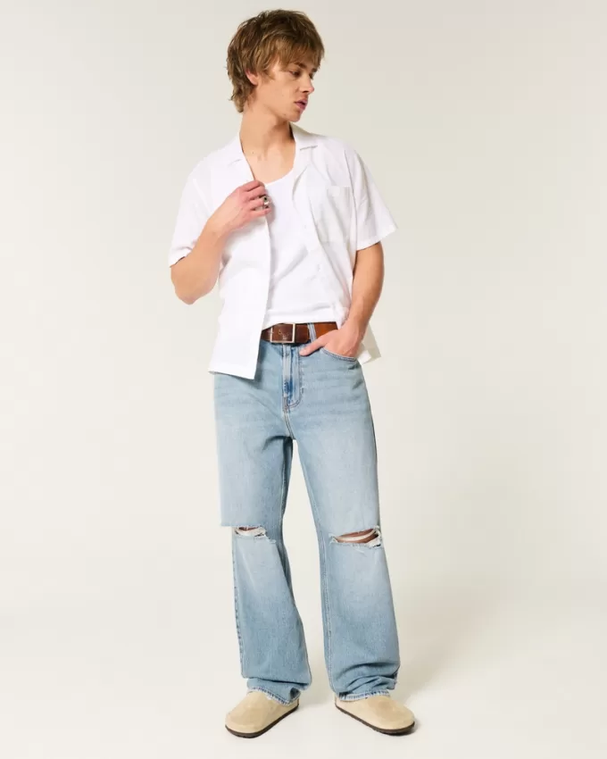 Ripped Medium Wash Baggy Jeans,Ripped Medium Wash Baggy Jeans