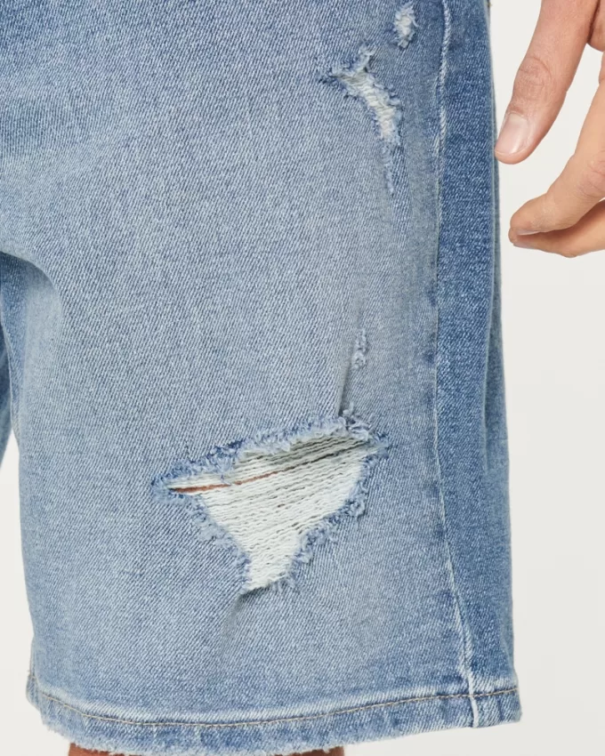 Ripped Medium Wash Loose Denim Shorts 9″,Ripped Medium Wash Loose Denim Shorts 9″