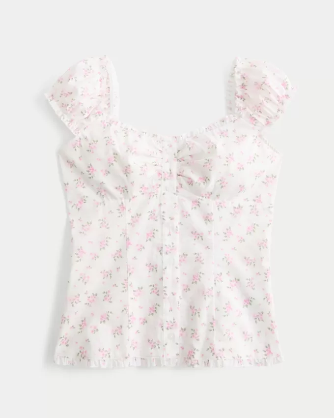 Ruffle Trim Poplin Blouse,Ruffle Trim Poplin Blouse