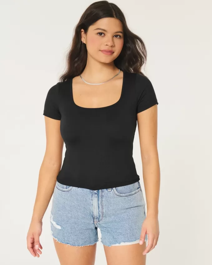 Seamless Fabric Square-Neck Baby Tee,Seamless Fabric Square-Neck Baby Tee