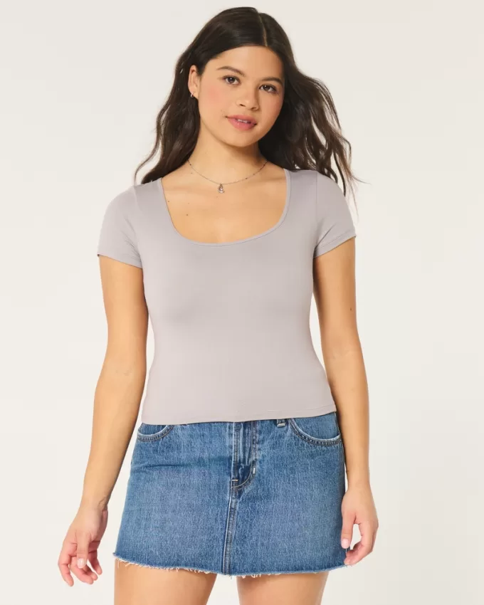 Seamless Fabric Square-Neck Baby Tee,Seamless Fabric Square-Neck Baby Tee