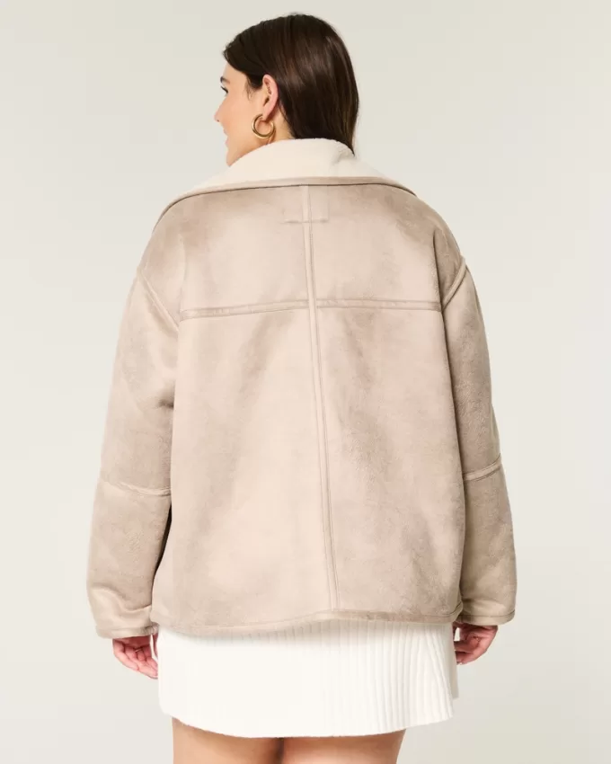 Sherpa-Lined Faux Suede Jacket,Sherpa-Lined Faux Suede Jacket