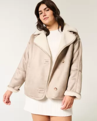 Sherpa-Lined Faux Suede Jacket,Sherpa-Lined Faux Suede Jacket