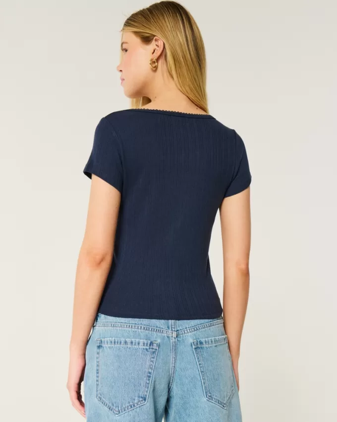 Short-Sleeve Button-Through Pointelle Top,Short-Sleeve Button-Through Pointelle Top Short-Sleeve Button-Through Pointelle Top,Short-Sleeve Button-Through Pointelle Top
