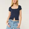 Short-Sleeve Button-Through Pointelle Top,Short-Sleeve Button-Through Pointelle Top Short-Sleeve Button-Through Pointelle Top,Short-Sleeve Button-Through Pointelle Top