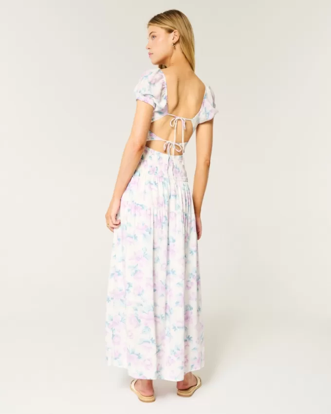 Short-Sleeve Channeled Waist Maxi Dress,Short-Sleeve Channeled Waist Maxi Dress