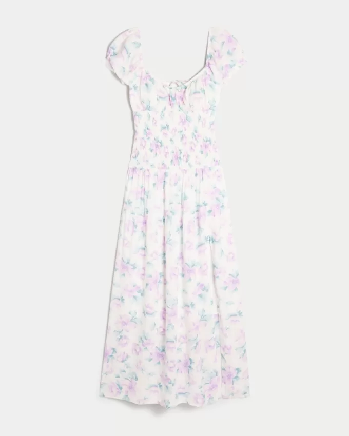 Short-Sleeve Channeled Waist Maxi Dress,Short-Sleeve Channeled Waist Maxi Dress