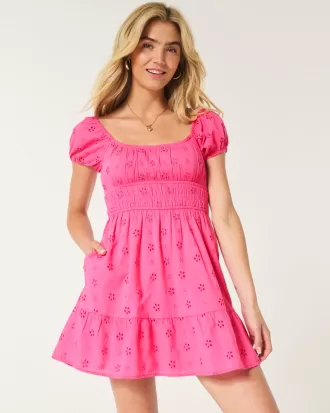 Short-Sleeve Channeled Waist Mini Dress,Short-Sleeve Channeled Waist Mini Dress