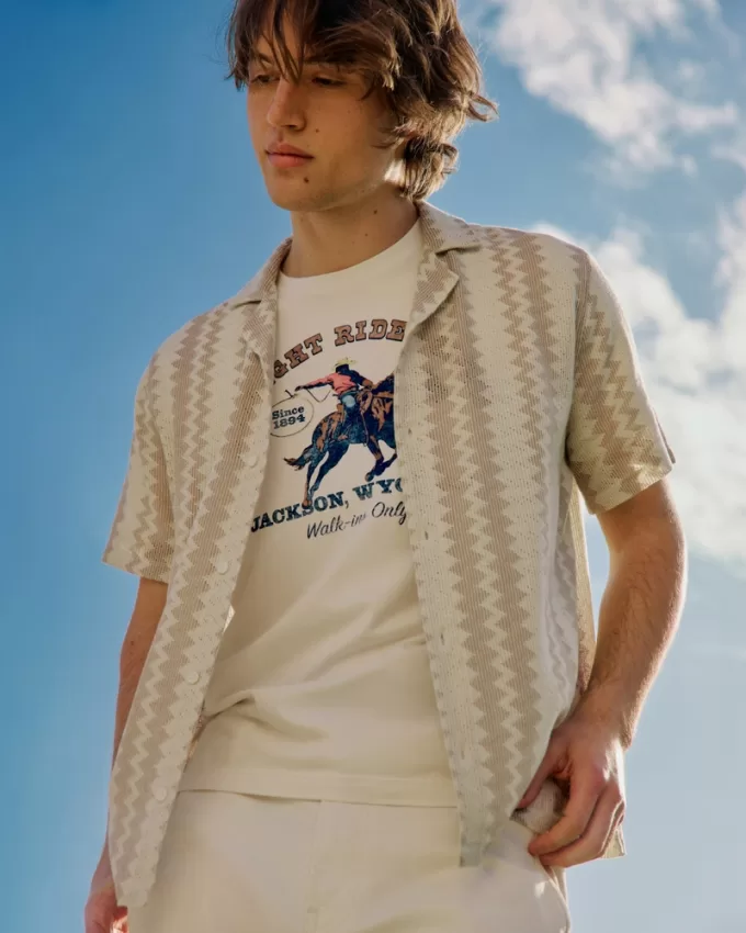 Short-Sleeve Crochet-Style Shirt,Short-Sleeve Crochet-Style Shirt