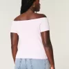 Short Sleeve Skimming Off-the-Shoulder Top,Short Sleeve Skimming Off-the-Shoulder Top