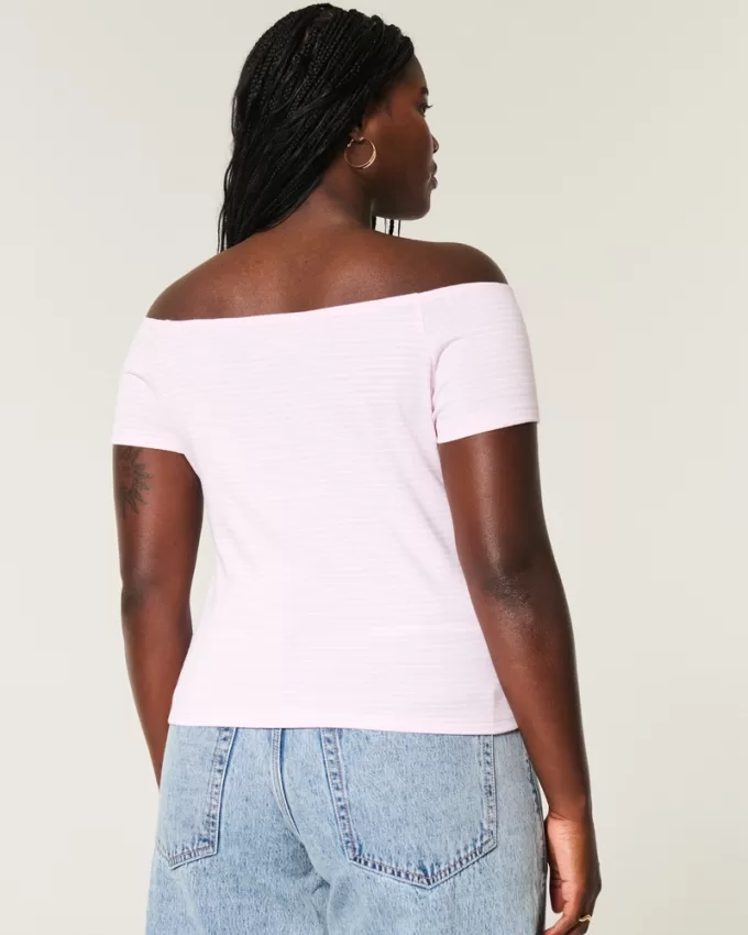 Short Sleeve Skimming Off-the-Shoulder Top,Short Sleeve Skimming Off-the-Shoulder Top