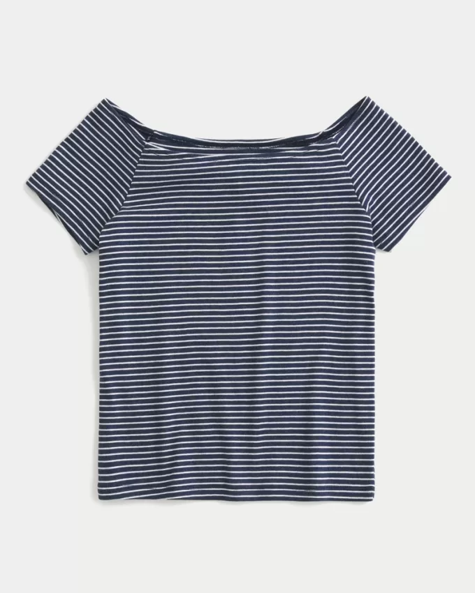 Short Sleeve Skimming Off-the-Shoulder Top,Short Sleeve Skimming Off-the-Shoulder Top