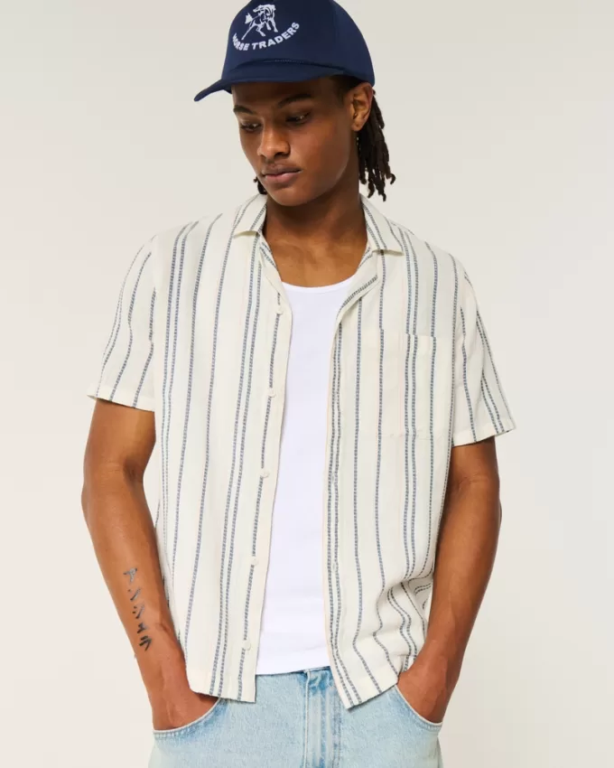 Short-Sleeve Textural Stripe Shirt,Short-Sleeve Textural Stripe Shirt Short-Sleeve Textural Stripe Shirt,Short-Sleeve Textural Stripe Shirt
