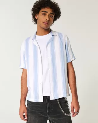Short-Sleeve Textural Stripe Shirt,Short-Sleeve Textural Stripe Shirt