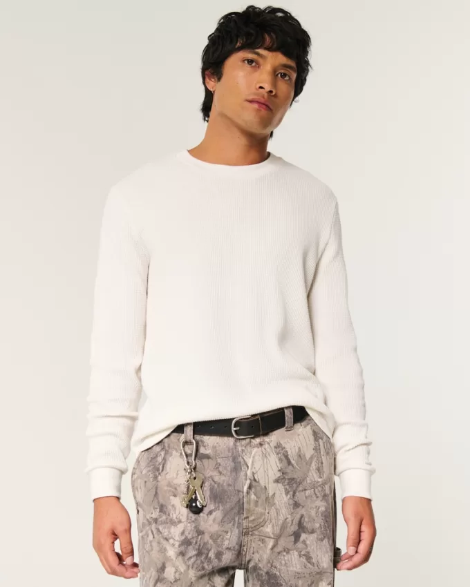 Shrunken Long-Sleeve Waffle Crew T-Shirt,Shrunken Long-Sleeve Waffle Crew T-Shirt