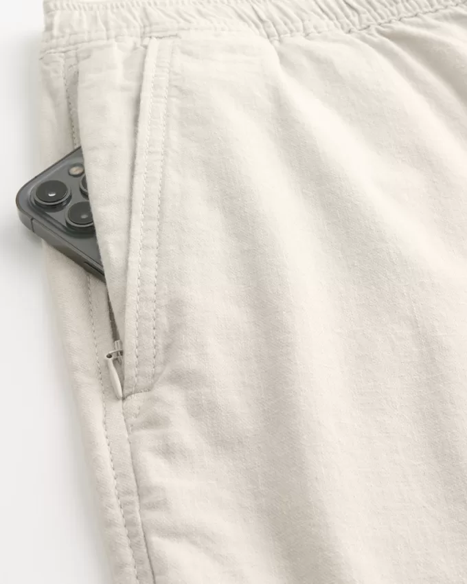 Slim Straight Linen-Blend Pull-On Pants,Slim Straight Linen-Blend Pull-On Pants