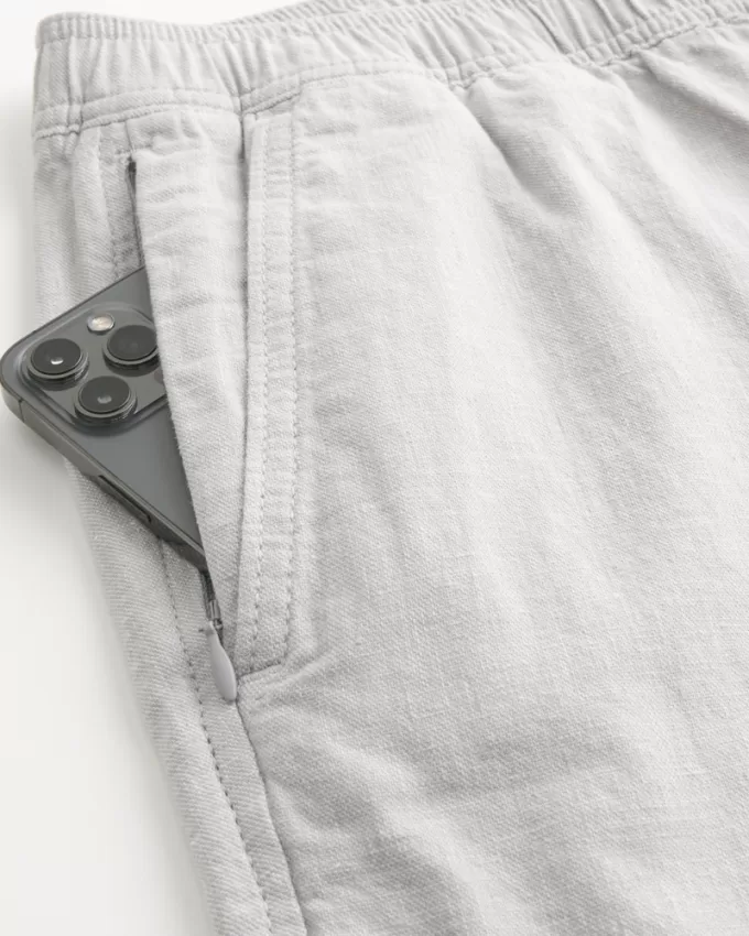 Slim Straight Linen-Blend Pull-On Pants,Slim Straight Linen-Blend Pull-On Pants