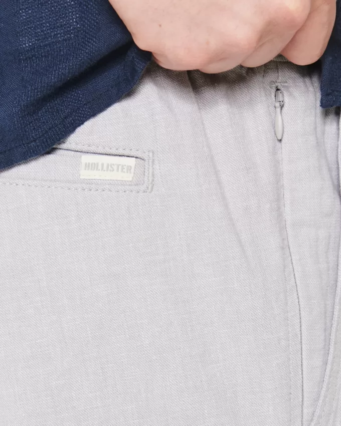 Slim Straight Linen-Blend Pull-On Pants,Slim Straight Linen-Blend Pull-On Pants