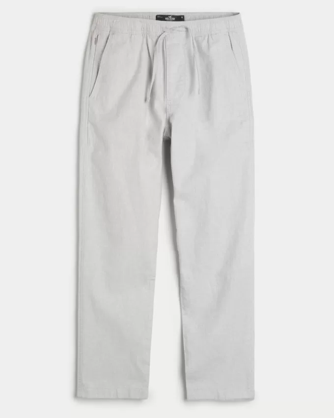 Slim Straight Linen-Blend Pull-On Pants,Slim Straight Linen-Blend Pull-On Pants