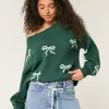 Slouchy Bow Graphic Sweater,Slouchy Bow Graphic Sweater Slouchy Bow Graphic Sweater,Slouchy Bow Graphic Sweater